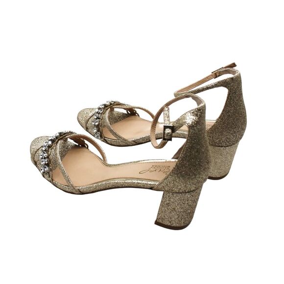 Jewel Badgley Mischka Giona Crystal Embellishment Gold Glitter Ankle Strap 8W - Picture 8 of 16